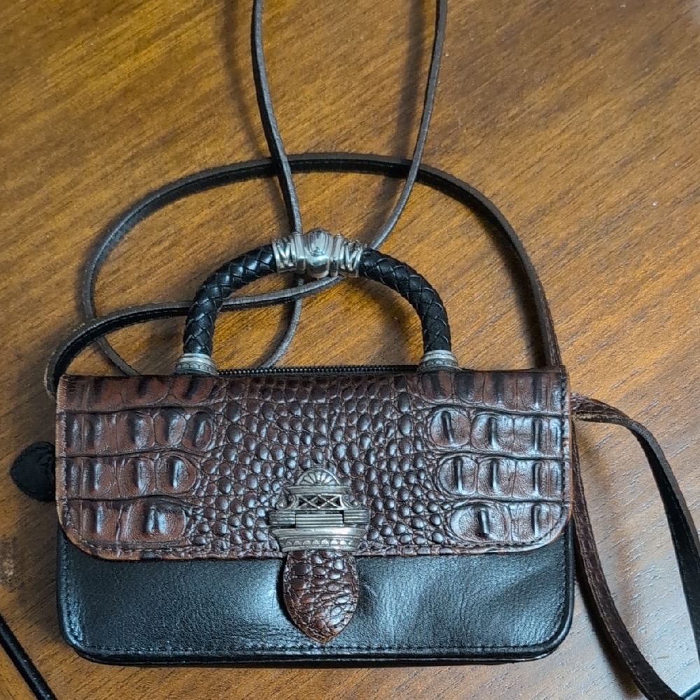 Vintage Brighton Brown and Black Crocodile-Embossed Mini Bag